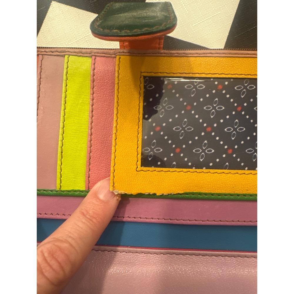 Leopard Print Calf Hair Rainbow Leather Trifold Wallet Multi Color Clutch fairy - Picture 5 of 6